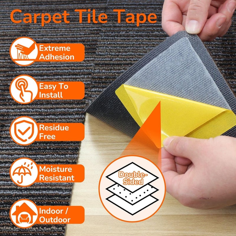 JutboRstp Carpet Tile Tape Double Sided 4" x 4", 125 Tabs Per Pack, Adhesive Connectors for Hardwood Floors, Stair Treads, Tile Floors - Image 2